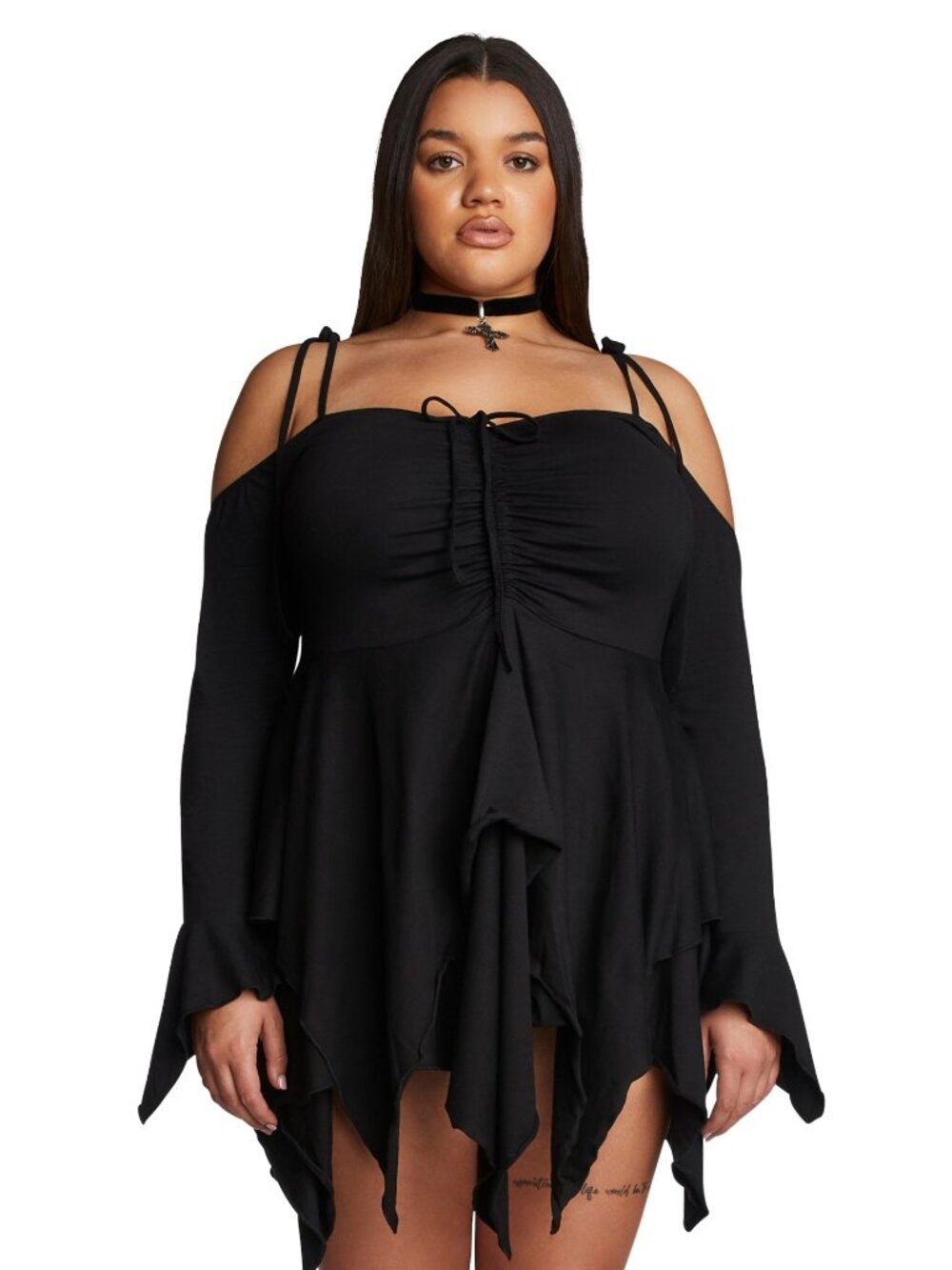 DOLLS KILL CURRENT MOOD F Is For Fairies Handkerchief Dress BLACK PLUS 2X NWT